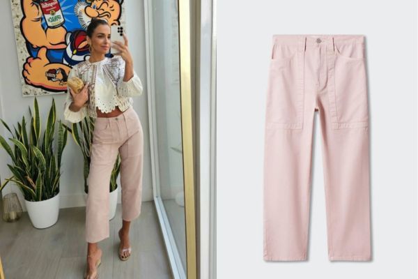 Paula Echevarría enamorada de los pantalones rosas de Mango ideales para la temporada
