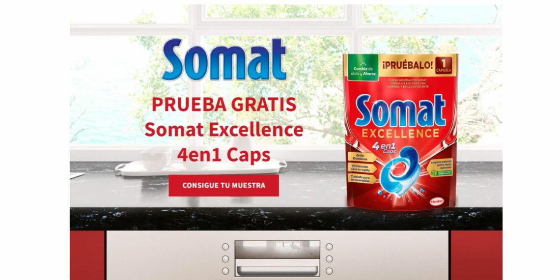 Campaña de muestras gratis de Somat: ¡Obtén una muestra de lavavajillas Excellence 4en1!