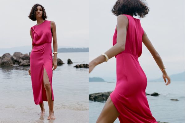El vestido satinado rosa palo de Zara: Elegancia y estilo para cualquier ocasión